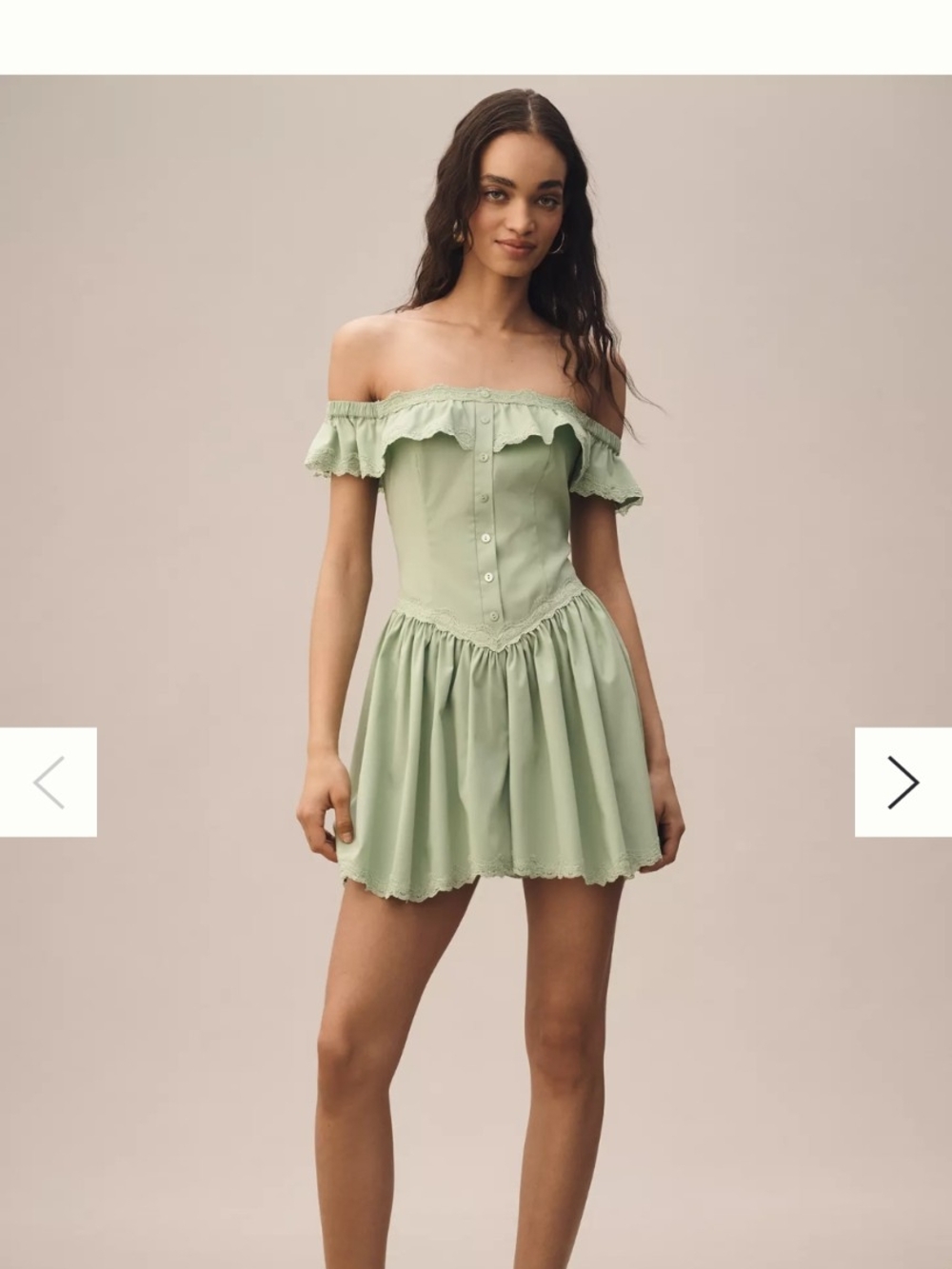 Anthropologie Off-the-Shoulder Sage Green Mini Dress